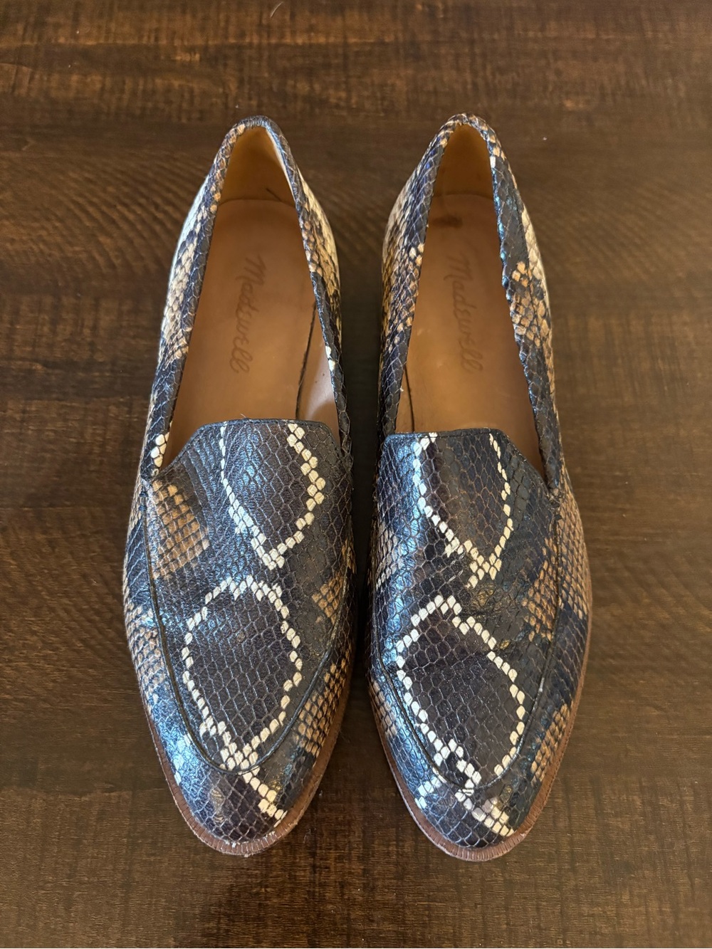 Madewell Snake-Print Slip-On Loafers in Black and Brown